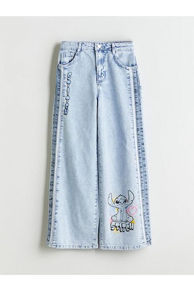 LC Waikiki Pantaloni de jeans pentru fete cu imprimeu Wideleg Stitch