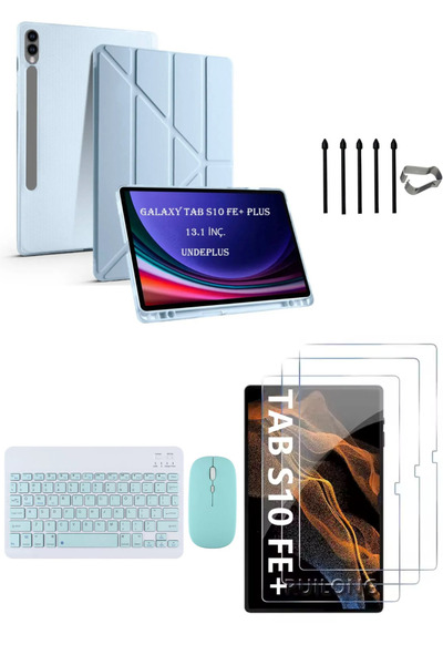 Covpor Samsung Galaxy Tab S10 FE+ Plus Origami Kılıf+Klavye Mouse+S Pen Yedek...