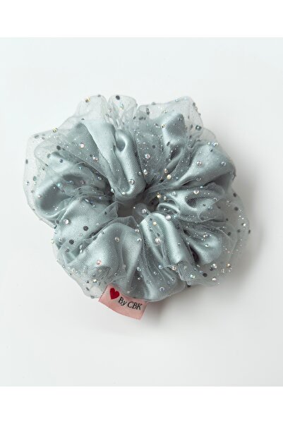 BY CBK Çift kumaş simli tül saten lastik toka