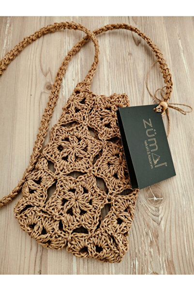 zümal tekstil tasarım حقيبة هاتف من الخيوط الورقية المحبوكة يدويًا