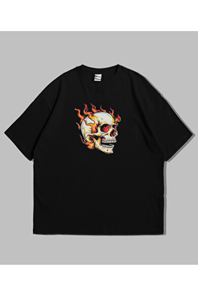 kenoger Unisex μπλουζάκι με στάμπα κρανίου, άνετο νεανικό μπλουζάκι oversize