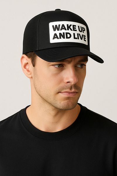 CosmoOutlet Men's Wake up and Live Written Adjustable Cap Model Black Hat