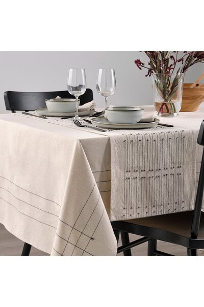 IKEA VÅRARV Tablecloth, Dark Gray/Natural, 35 x 150 cm