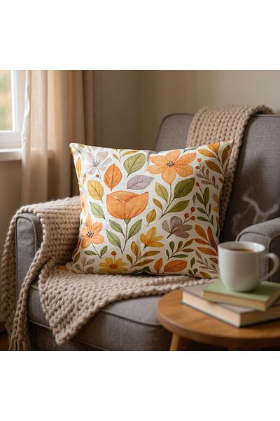 GMhome Autumn Themed Floral Patterned Throw Pillow Case 43X43 cm – Digital Printed