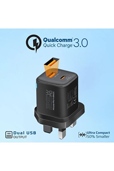 Promate 25W Dual Port Adapter Combo with 60W Fast Charging USB-C Cable