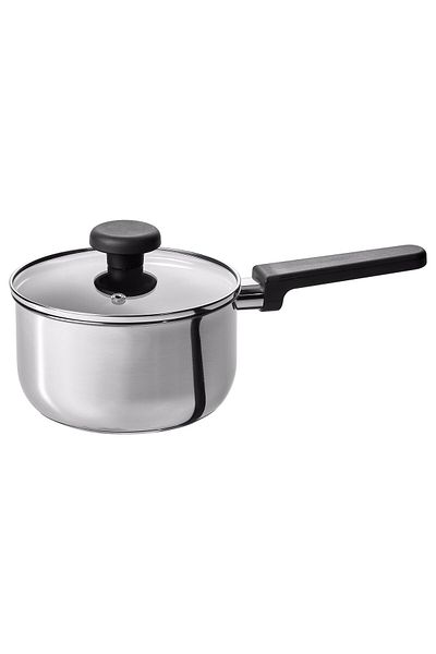 IKEA MIDDAGSMAT Pot with Handle and Lid, Non-stick Transparent Glass/Stainless Steel, 2 L