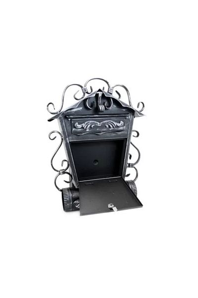 damech Mailbox with oblique newspaper slot, forged elements, silver, format B5, 38 x 12.5 x 51.5 cm,