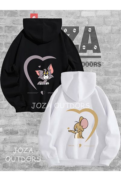 Jobia Outdoors Unisex Back Print Tom and Jerry Dear Couple Combination Design Hooded Sweatshirt Set of 2