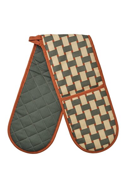 IKEA RINNIG Oven Mitt, Beige/Light Grey-Green/Brown-Red Pattern