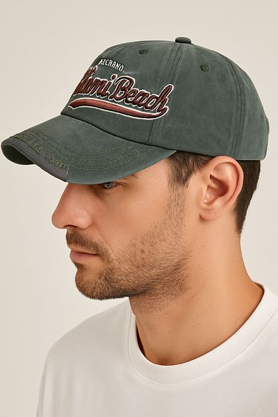CosmoOutlet Men's Miami Beach Embroidered Washable Vintage Model Adjustable Khaki Hat
