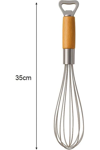 TARIK HOME Wooden Handle Stainless Steel Luxury Thick Wire Whisk Egg Cake Pastry Whisk - with Bottle Opener