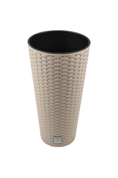 Prosperplast Ghiveci decorativ pentru flori, Prosperplast, Rato, imitație de ratan, rotund, înalt, maro, 40 x 76,3 cm