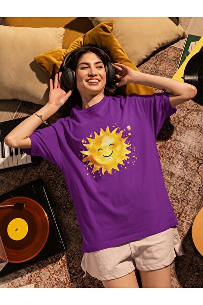 ArtYus تي شيرت رجالي/نسائي مطبوع عليه شمس مبتسمة وياقة دائرية وأكمام قصيرة