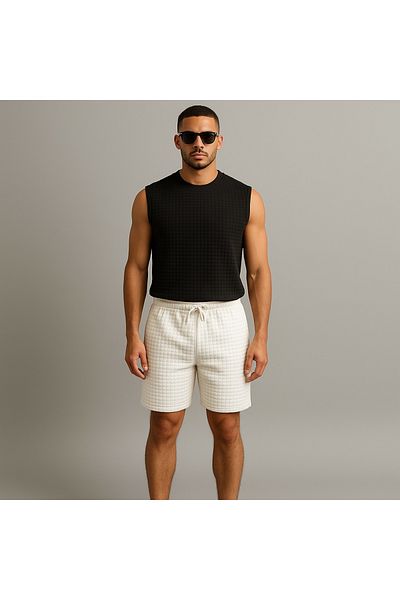 Risil-Nu Company New Season Men's Zero Sleeve Premium Quilted Textured Tshirt - Shorts Set of Two Set of 2