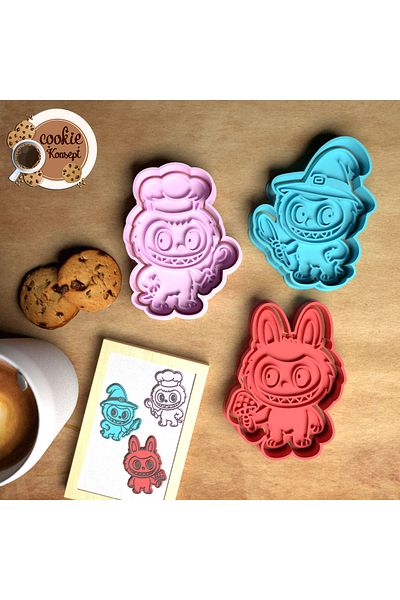 CookieKonsept مجموعة قوالب لابوبو مكونة من 3 قطع - متوافقة مع البسكويت والعجين والطين # 7