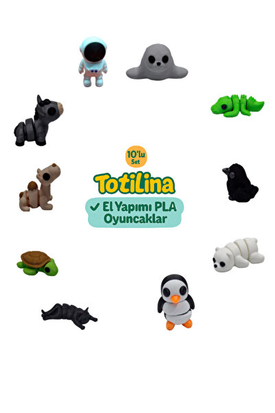 Totilina 10'lu Set Penguen Astronotkedi Kaplumbağa Kutup Ayısı fok Eşek Deve Karga Timsah