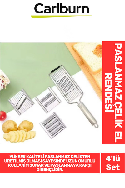 Carlburn Özel Üretim Tutma Saplı Ergonomik Meyve Sebze Yüksek Kaliteli Paslanmaz Çelik 4'lü Set El Rendesi