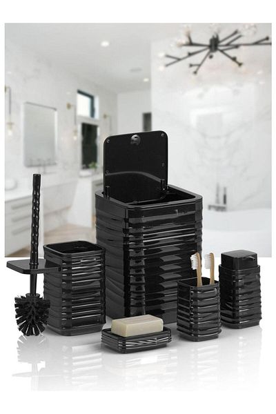 Altabi Bathroom Set Plastic Black Color 5 Pieces