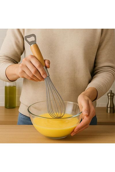 TARIK HOME Wooden Handle Stainless Steel Luxury Thick Wire Whisk Egg Cake Pastry Whisk - with Bottle Opener