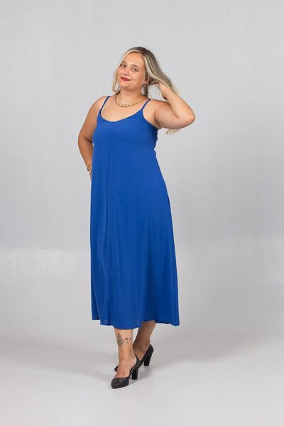 Truva XXL Rochie albastră de mărime mare cu bretele reglabile