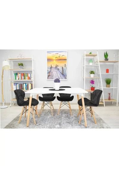 Artool Set 4 scaune stil scandinav, Artool, Lago, catifea, lemn, negru