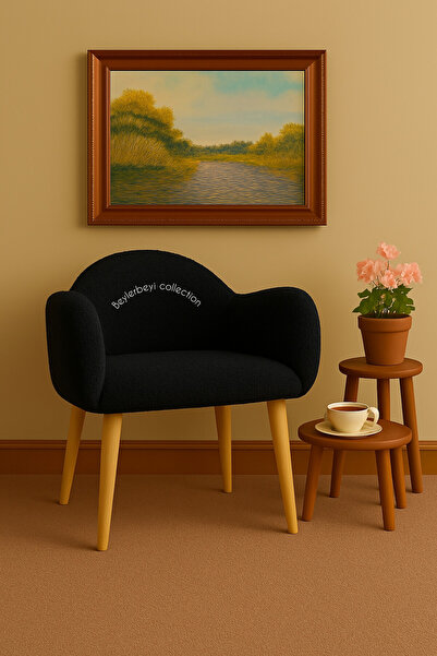 BEYLERBEYİ Makyaj masası pufu, siyah renkli peluş kumaş,dekoratif puf , sırtl...