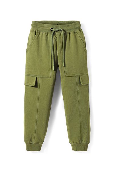 Primo Gino Primo Cotton Knit Full Length Solid Colour Trackpant With Cut & Sew - Olive Green