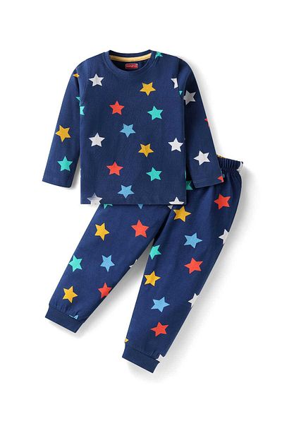 Babyhug Pajama Set with Stars Prints - Navy Blue