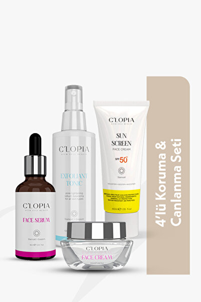C'LOPIA BEAUTY 4’lü Koruma & Canlanma Seti | Anti-aging Leke Karşıtı Bitkisel Kök Hücre Bakımı Niasinamide, AHA/BHA