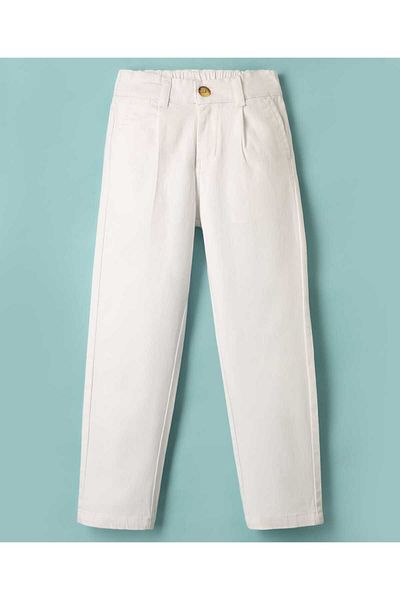 Pine kids Cotton Elastane Woven Full Length Solid Trouser - White