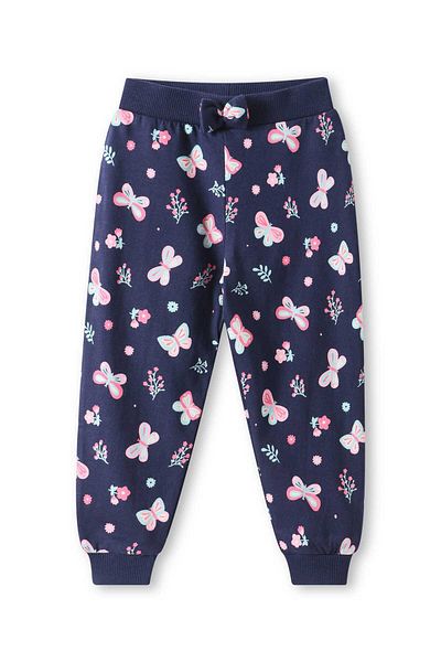Babyhug Lounge Pants With Floral & Butterfly Print - Pack of 3 - Pink & Navy Blue