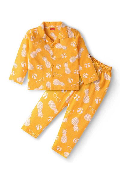 Babyhug Cotton Pajama Set with Pineapple Prints - Orange