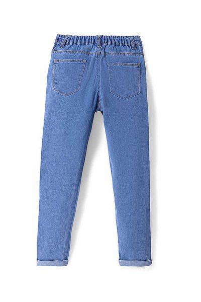 Babyhug Full Length Washed Denim Jeans with Hearts Embroidery & Stretch - Blue