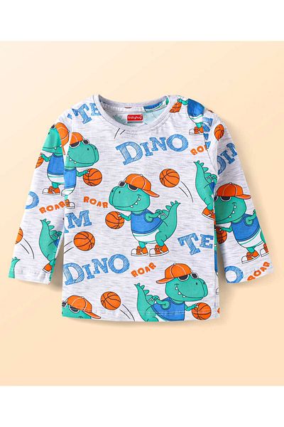 Babyhug Pajama Set with Dino Prints - Light Grey