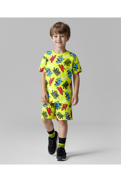 Pine kids Pine Kid Single Jersey Knit Half Sleeves T-Shirt and Shorts Set Wit...