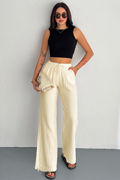 MODA Beige Colored Muslin Thin Pants