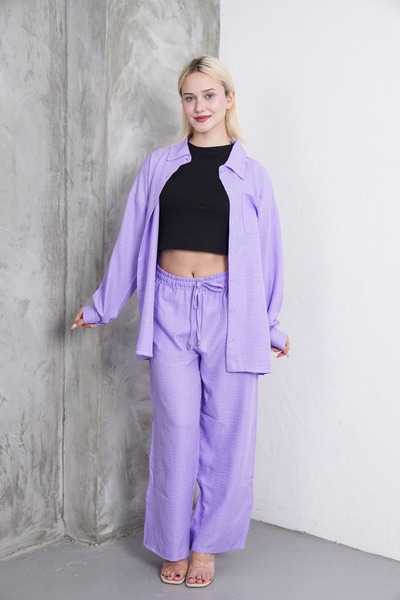 Clyfora طقم قميص كتان - كروب - بنطلون