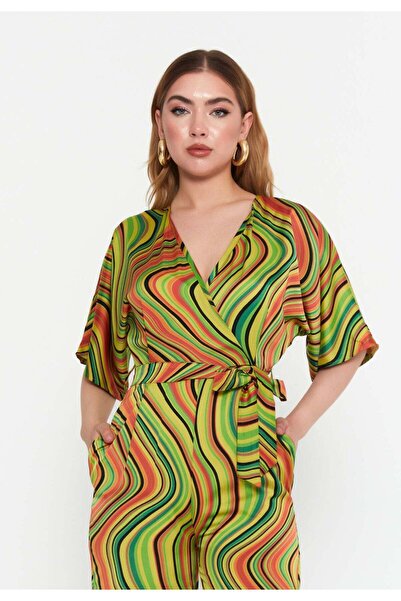 BSL Store YEŞİL KRUVAZE YAKALI DESENLİ TULUM