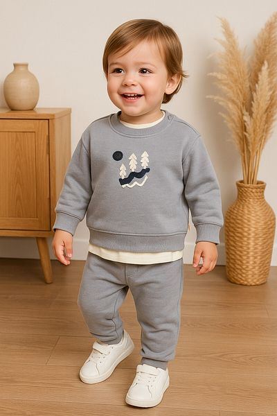 dinamik çocuk Baby Boy 2-Piece Seasonal Tracksuit Set 100% Cotton Sweatshirt and Bottom Set 6-9-12-18-24Months