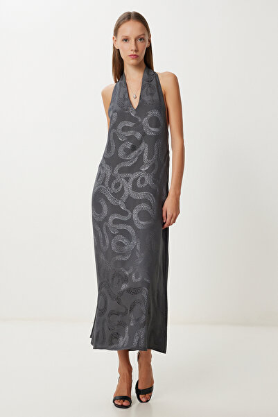 Lovelyİstanbul Φόρεμα με σχέδιο σατέν επιφάνειας LFG0109 ANTHRACITE