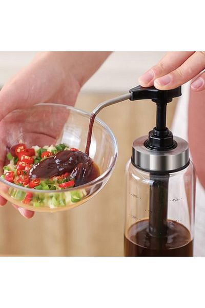 cc bin shihon 500ml Glass Sauce Pump Bottle Leakproof Dispenser for Olive Oil Ketchup Mustard and Condiments