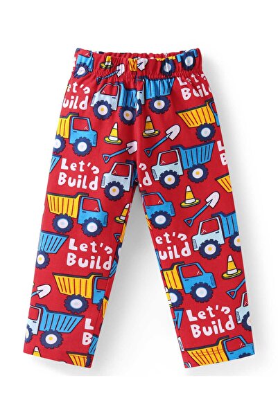Babyhug Pyjama Set with Construction Vehicle Print - Red