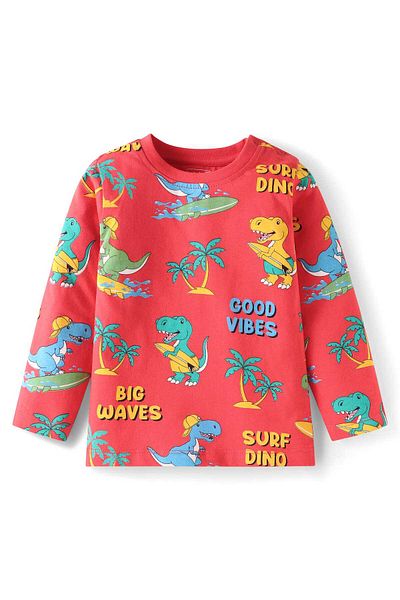 Babyhug Pyjama Set with Dino Print - Red
