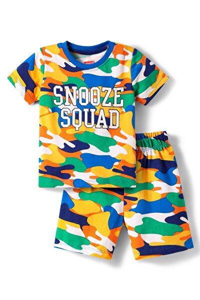 Babyhug Co-ords Short Night Suit with Camouflage & Text Print - White