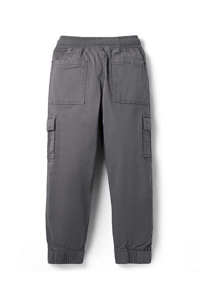 Pine kids Pine Kids Cotton Elastane Woven Full Length Solid Trouser with Cargo Pockets - Grey