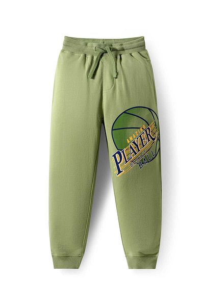 Pine kids Pine Kids Knit Full Length Lounge Pants with Basketball Print - Olive Green