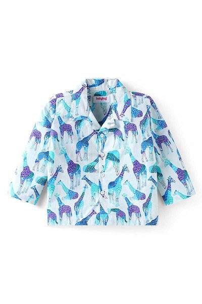 Babyhug Cotton Pajama Set with Giraffe Print - Light Blue