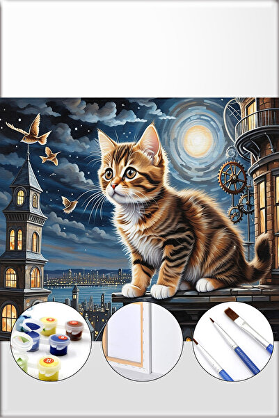 İZSA HOBİ Sayılarla Boyama Hobi Seti 40x50 Çerçeveli Numaralı Tuval Fırça Boy...