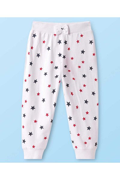 Babyhug Single Jersey Knit Full Length Stars & Text Lounge Pants Pack of 3-White Navy Blue & Pink