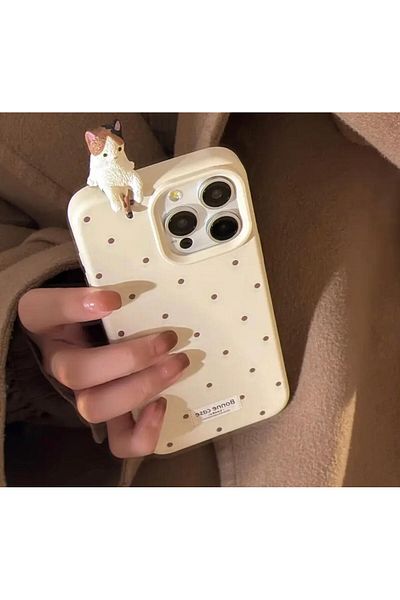 Burroe Atalier Iphone16Promaxcremecute3Dyatancatpolkadotdesignphonecase